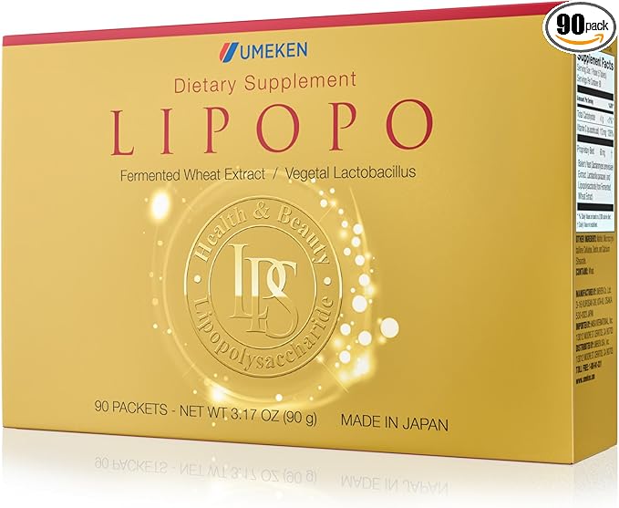 Umeken Lipopo, 3 Month Supply- Lipopolysaccharide, Beta-glucan from Yeast, Lactic Acid Bacteria, and Vitamin C. 90 Packets. Made in Japan.