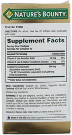 Nature's Bounty Cranberry Dietary Supplement 60 Soft Gels (Pack of 2)