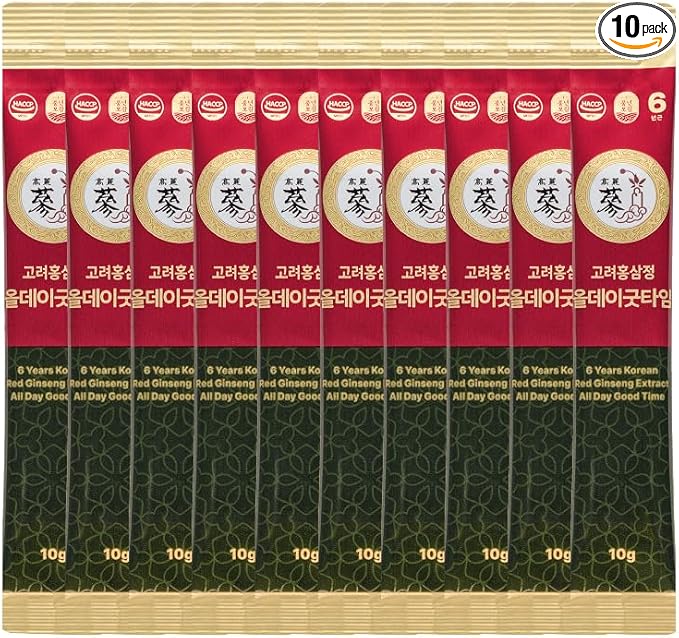 6 Year Korean Red Ginseng Shot - 7mg Ginsenosides - Caffeine Free HACCP 10 Packets