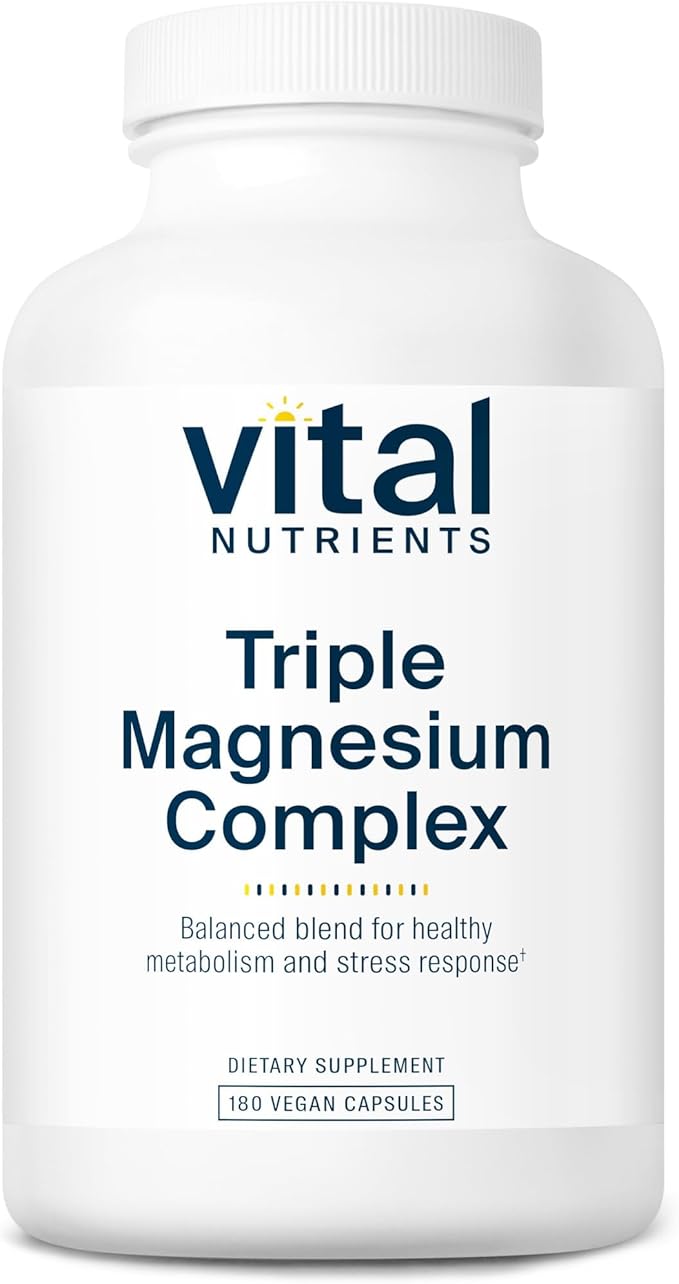 Vital Nutrients Triple Magnesium Complex Supplement - Vegan Magnesium Glycinate, Malate & Oxide 250mg - Easily Absorbed Magnesium Supplement for Stress, Muscle, Heart, Bone Support - 180 Capsules