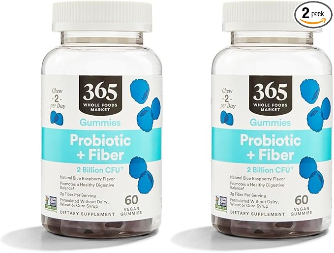 365 by Whole Foods Market, Gummies Probiotic Fiber 2 Bill Blue Raspberry, 60 Count (Pack of 2)