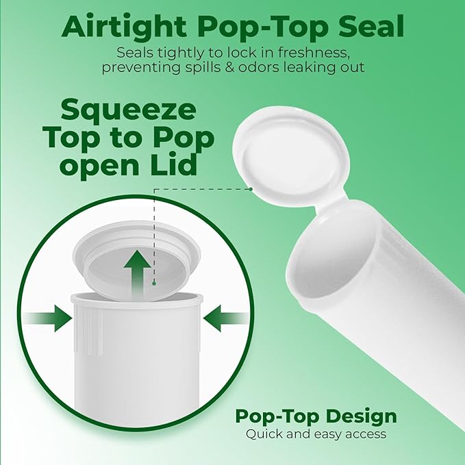 Kopperko Pop Top Tubes (116mm, 4.6 Inch 10-Pack) | Child Resistant Small Pill Bottles for Travel | Waterproof Tube for Spices | Airtight, UV Resistant & Waterproof (White Plastic)