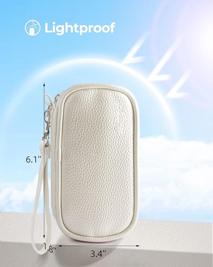 AMOOS Cute Pill Organizer 2 Times a Day, PU Leather Pill Case for Women, Portable Weekly Pill Box for Purse with Storage Bag to Hold Vitamins, Medications, Fish Oils, Supplements (Beige)
