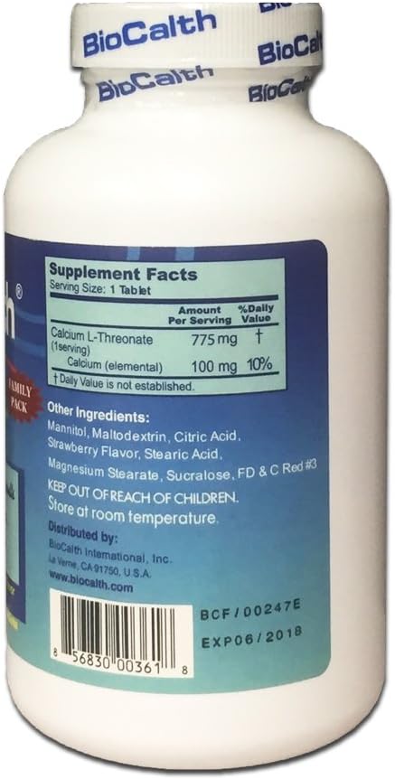BioCalth® Chewable L-threonate Calcium Tablets, Strawberry Flavor, Patented Calcium Supplement