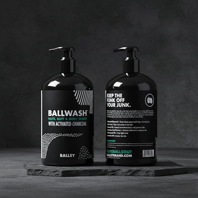 Ballsy Ballwash Charcoal Body Wash for Men - Moisturizing Men’s Bodywash with Coconut Oil – Soap for Men & Great for your Most Intimate Areas, 16 Oz