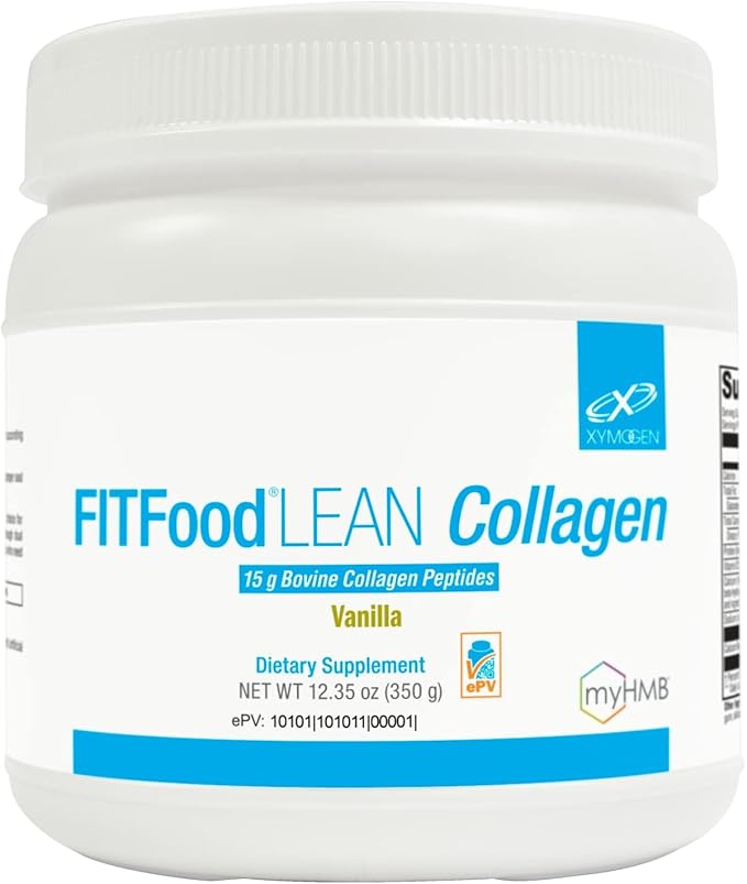 XYMOGEN FIT Lean Food Collagen - Muscle Recovery & Connective Tissue Support - Collagen Peptide Protein Powder - with HMB & Vitamin D3 - Vanilla - 14 Servings (13.83 oz)