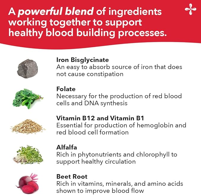 LifeSeasons Blood Nourish-R - Iron Deficiency Supplement - Supports Anemia, Fatigue & Dizziness - No Constipation - Blood Building - Iron, Beet Root, Alfalfa, Raspberry & Vitamin B-12-60 Capsules