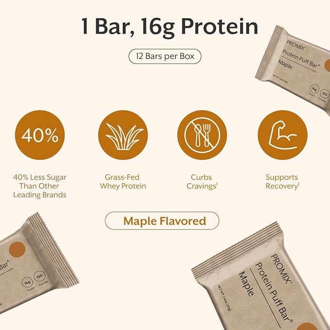 ProMix Nutrition Protein Puff Bars - Maple - Marshmallow Crispy Treat - High Protein & Low Calorie - 12 Bars