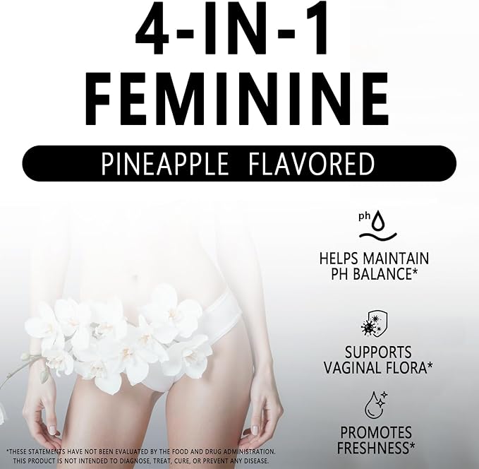 4-in-1 Nuora Premium Feminine Balance Gummies & PH Balance Gummies for Women - Immune Support & Healthy Odor & Flora - Vegan,Non-GMO - Hawaiian Pineapple,60 Count