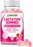 Lactation Supplement Gummies – Powered by Moringa, Fennel, Sunflower Lecithin, Milk Thistle, Blessed Thistle, Plus Vitamins D3 & B12 – 60 Gummies for Breastfeeding Support & Milk Supply Boost
