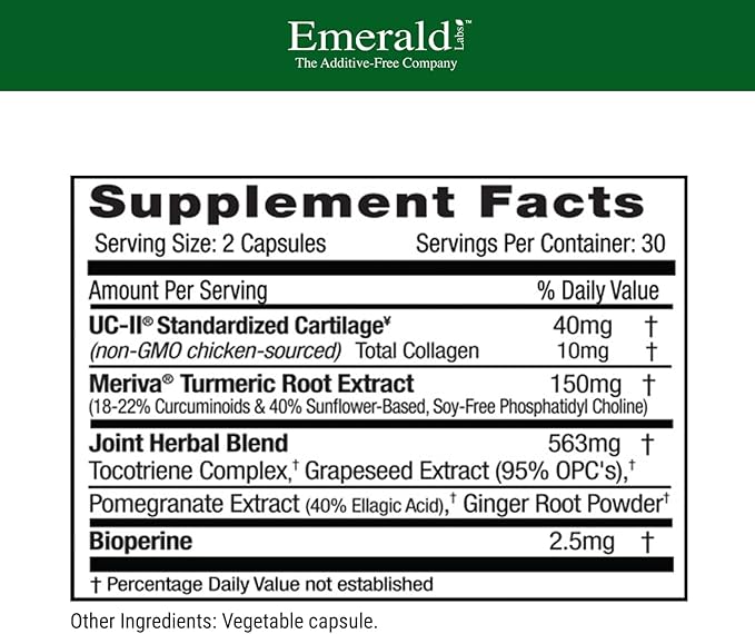 EMERALD LABS UC-II Joint Formula - Made with Undenatured Collagen Type II, Bioperine, Curcuminoids & More for Muscle & Joint Health & Mobility & Flexibility Support - 60 Vegetable Capsules
