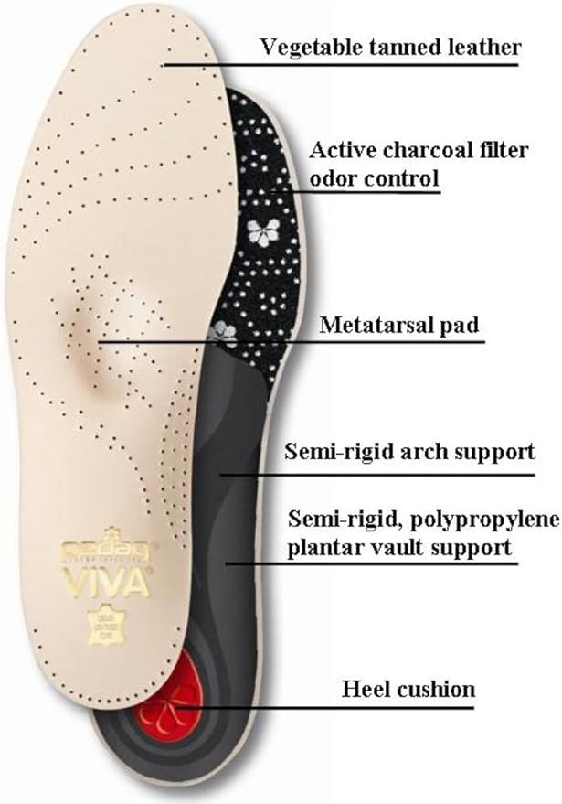 Pedag Viva | Leather Arch Support Inserts | Handmade in Germany | Plantar Fasciitis Relief | Heel Cushion | Activated Charcoal Odor Control | Metatarsal Support Pad | Tan | Men US 10/ EU 43