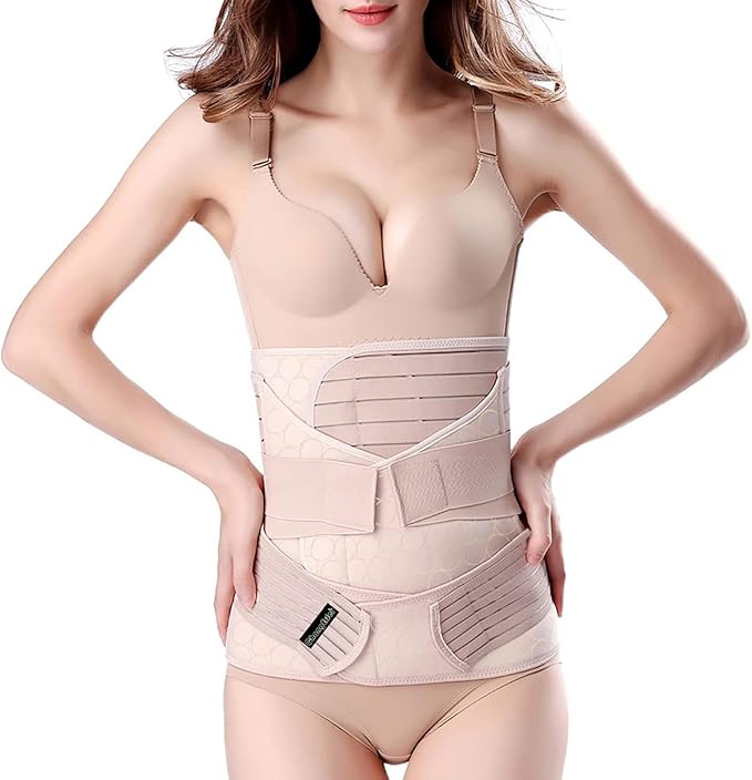 ChongErfei Postpartum Support Recovery Belly Wrap Waist/Pelvis Belt Body Shaper Postnatal Shapewear (Beige, XXL)
