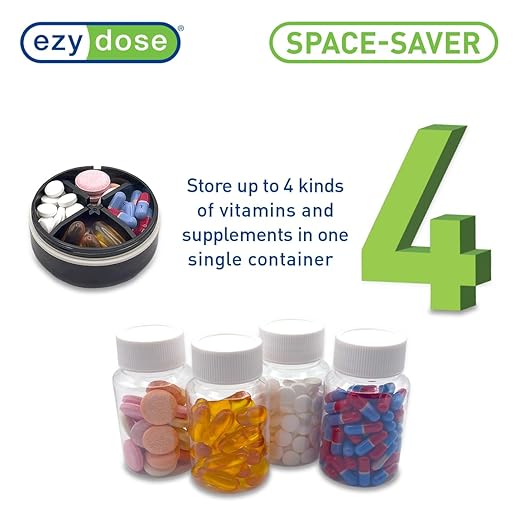 EZY DOSE Mini Vitamin Organizer, Multi Compartments, Portable and Compact Design, Easy Access Sliding Pill Dispenser, Supplement Organizer with Anti-Mix Design, Travel Friendly, Small, Black and Cream