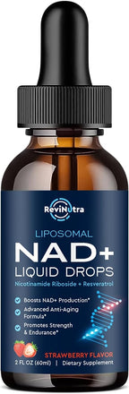 Liposomal NAD Supplement - 1200mg NAD+ Liquid Drops for Women & Men, Nicotinamide Riboside with Resveratrol, PQQ, CoQ10, Quercetin for Anti-Aging, Brain & Cellular Mitochondrial, Strawberry 4 Fl Oz
