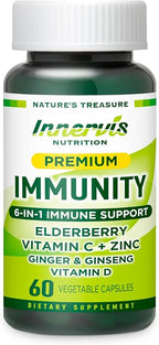 Immune Support 6-in-1 – Elderberry, Ginger, Korean Ginseng, Vitamin C 500mg, D3 2500IU, Zinc | Vegan Capsules – 1 Month Supply | Innervis Nutrition