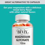 High Absorption Magnesium Glycinate Gummies for Adults & Kids, BEVIX 120mg Magnesium Supplement | 60 Count | Supports Relaxation, Nerve, Muscle & Bone Health | Vegan, Gluten Free, Non-GMO