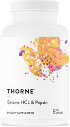 THORNE - Betaine HCL & Pepsin - Digestive Enzyme & Hydrochloric Acid Supplement for Protein Digestion & Occasional Gas or Bloating Relief* - Third-Party Certified - Gluten & Dairy-Free - 225 Capsules