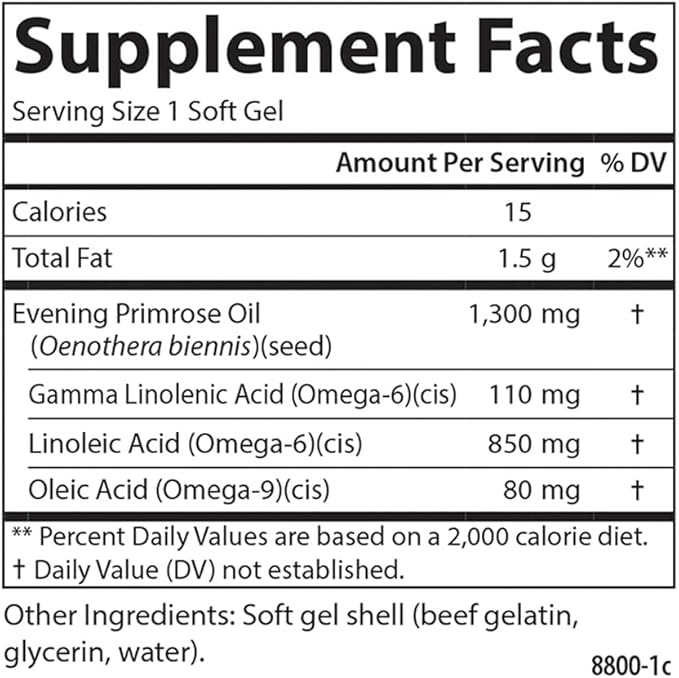 Carlson - Golden Primrose, 1300 mg Evening Primrose Oil, Cold-Pressed, Healthy Skin, Women's Health & Optimal Wellness, 50 Softgels