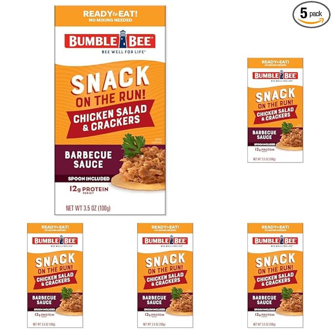 Bumble Bee Snack on the Run BBQ Chicken Salad with Crackers Kit, 3.5 oz - Ready to Eat, Spoon Included - Shelf Stable & Convenient Protein Snack (Pack of 5)
