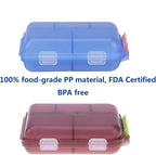 Pill Case (2 Pack) - Portable Small Supplements Tablet Container Box with 10 Compartments - Medicine Vitamin Organizer Dispenser Holder Storage for Travel Trip Pocket Purse(Blue+Chocolate)
