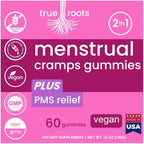 Menstrual Cramp Period Gummies True Roots | PMS Support Supplement for Women | Healthy Flow | Flo PMS Menstrual Cycle Relief, Cramping and Bloating | Vegan & Natural Flavors | 60 Count