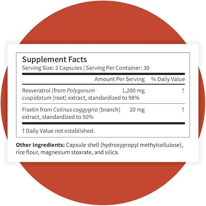 Pattern Wellness Resveratrol with Fisetin – Supports Cellular, Heart & Immune System Health – Promotes Antioxidant Protection – Vegan, Non-GMO, Gluten-Free – 60 Capsules