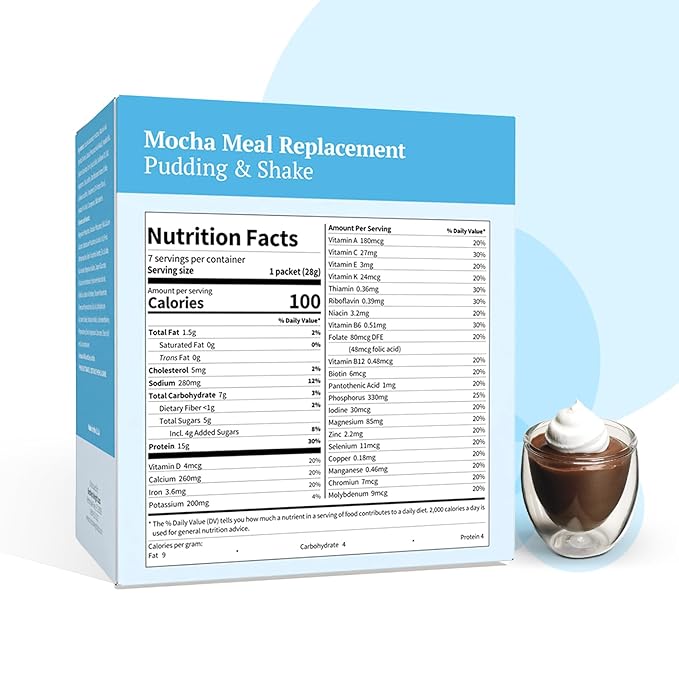 BestMed Weight Loss Mocha Pudding/Shake Mix - 7/Box | Gluten Free, KETO Friendly, Low Calorie, Low Carb, Vitamin Fortified, Meal Replacement