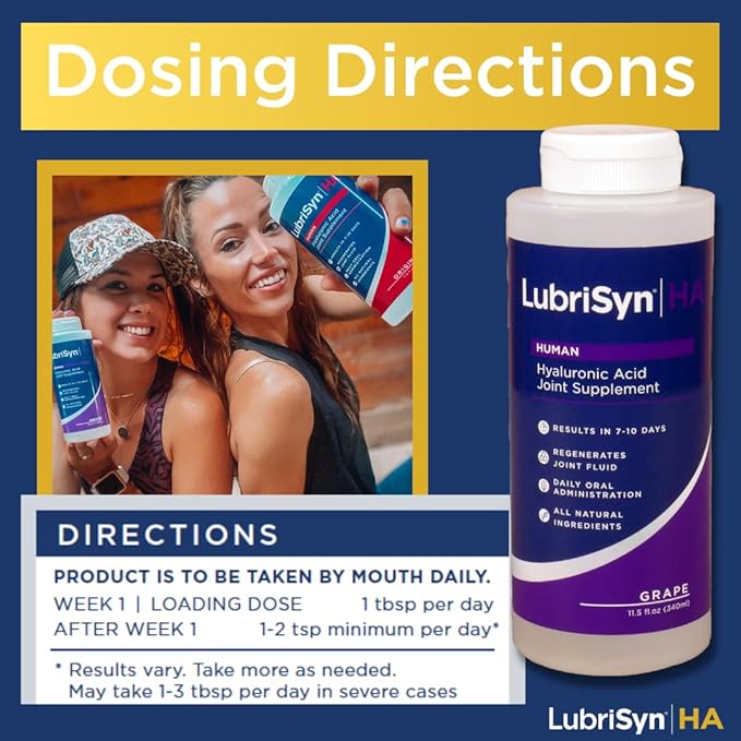 Lubrisyn Hyaluronic Acid Oral Joint Supplement – Liquid HA Formula for Humans – Promotes Joint Support, Mobility, Flexibility, Hydration & Healthy Function for Men & Women – Grape Flavor 3 x 11.5oz