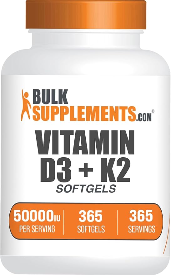 BulkSupplements.com Vitamin D3 50,000IU + Vitamin K2 200mcg Softgels - 365 Count (Pack of 1)
