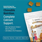 BariatricPal Sugar-Free Calcium Citrate Soft Chews | 500mg with Vitamin D & Probiotics | Butterscotch | 90 Count (1 Month Supply)