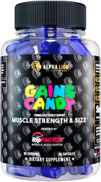 ALPHA LION Gains Candy, Supplement Pills for Muscle Growth, Size, & Strength, Nitric Oxide Booster, Muscle Builder, Use Daily to Upgrade Energy & Workout Performance, 60 Capsules (RipFACTOR®)