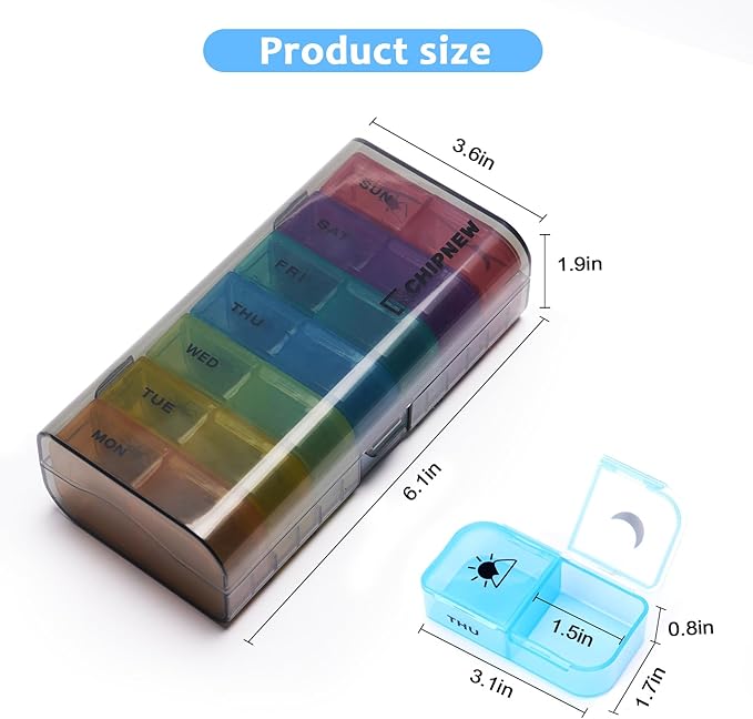 Pill Organizer 2 Times a Day - CHIPNEW Food Grade Medicine Organizer -7 Day Large Detachable Travel Pill Box-Pill Container, Holder for Supplements, Vitamins, and Medications(Translucent)