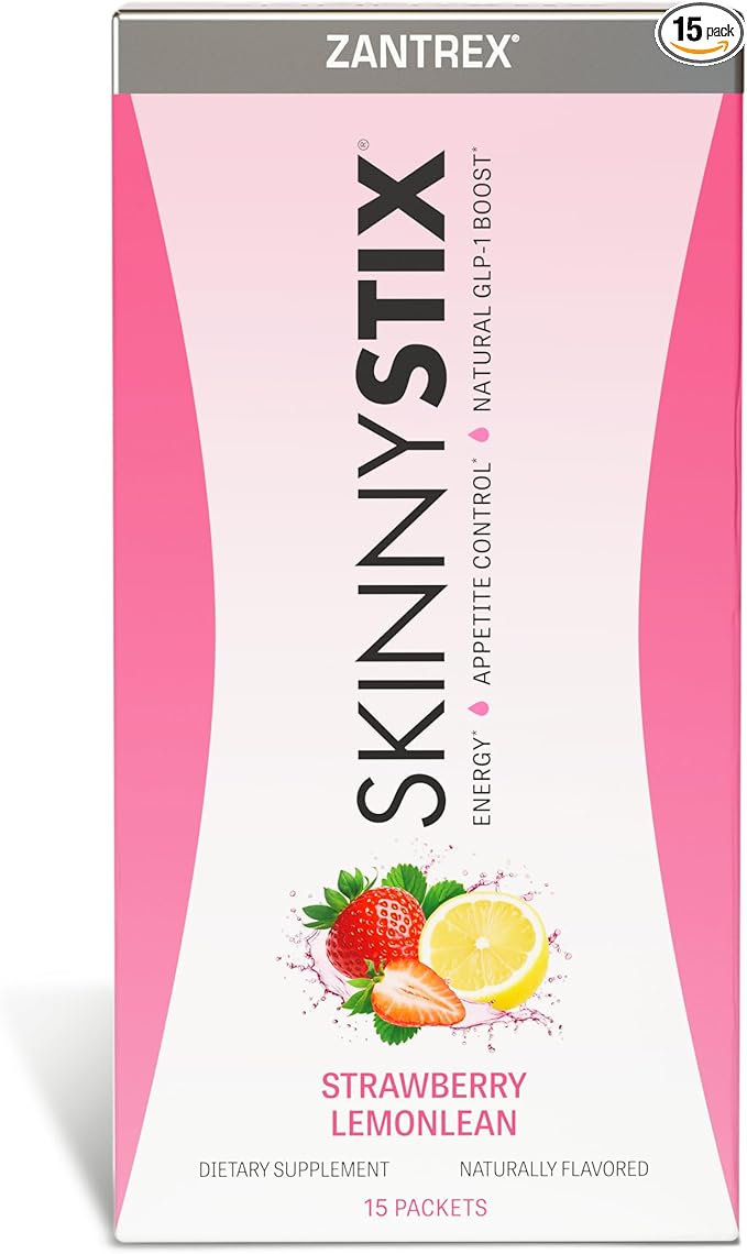 Zantrex SkinnyStix Strawberry Lemonade GLP-1 Support Drink Mix, Energy & Metabolic Support Powder, Appetite Control,15 Single-Serving Packets