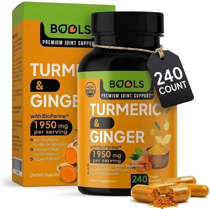 Turmeric Curcumin Supplement with BioPerine & Ginger, Turmeric Curcumin with Black Pepper 1950mg for Max Absorption Joint Support- Non-GMO Turmeric Supplement, Vegan, 240 Capsules