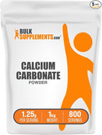 BulkSupplements.com Calcium Carbonate Powder - Calcium Carbonate Food Grade, High Absorption - Gluten Free, 1.25g per Serving, 1kg (Pack of 5) (11 lbs)