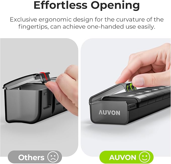 AUVON Weekly Pill Organizer with Effortless Opening Design, Arthritis Friendly Pill Box, BPA-Free Pill Organizer 7 Day, Cute & Portable Pill Case for Vitamins, Supplements and Medications