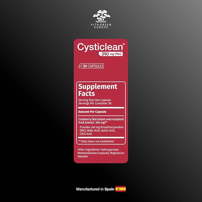 Cysticlean Cranberry PAC Supplement – 240 mg PAC, Sugar-Free – Urinary Tract Infection Support – Most Effective Cranberry Pills for Cystitis & Interstitial Cystitis Relief