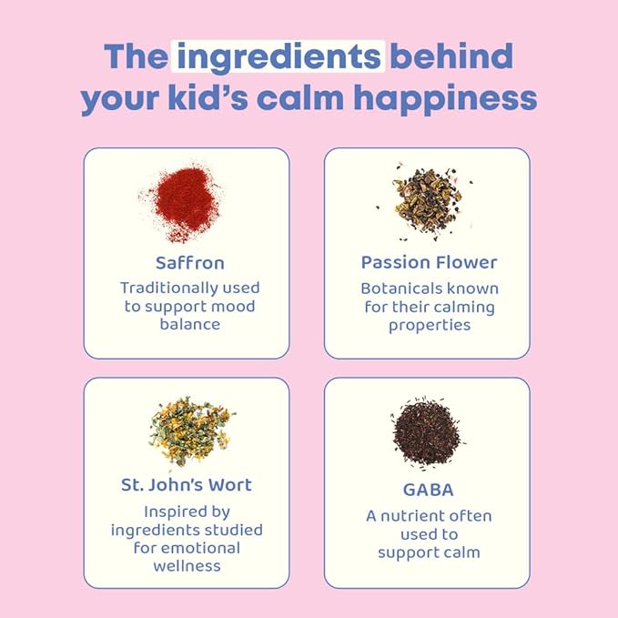 JoySpring Mood Munchies Saffron Gummies for Kids 4+ | Saffron Extract Supplement with GABA, Passion Flower & St Johns Wort | Sugar Free Vegan Brain Support & Kids Focus Gummies | Crafted in USA