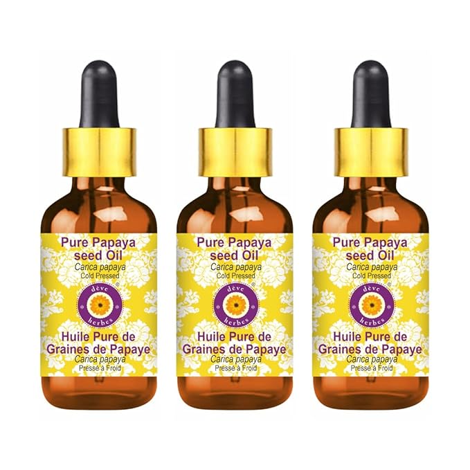 dève herbes Pure Papaya Seed Oil (Carica Papaya) with Glass Dropper Cold Pressed (Pack of Three) 100ml X 3 (10 oz)