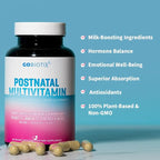 GOBIOTIX Postpartum Vitamins for Breastfeeding Moms - Postnatal Lactation Supplement with Organic Herbs, Minerals, Nutrients for New Mothers and Baby - Postpartum Essentials, Non GMO, Vegan, 60 Caps