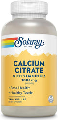 Solaray Calcium Citrate with Vitamin D3 1000mg - Bone Strength and Healthy Teeth Support - Gentle Digestion Formula - Lab Verified, 60-Day Guarantee - 60 Servings, 240 Capsules