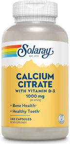 Solaray Calcium Citrate with Vitamin D3 1000mg - Bone Strength and Healthy Teeth Support - Gentle Digestion Formula - Lab Verified, 60-Day Guarantee - 60 Servings, 240 Capsules