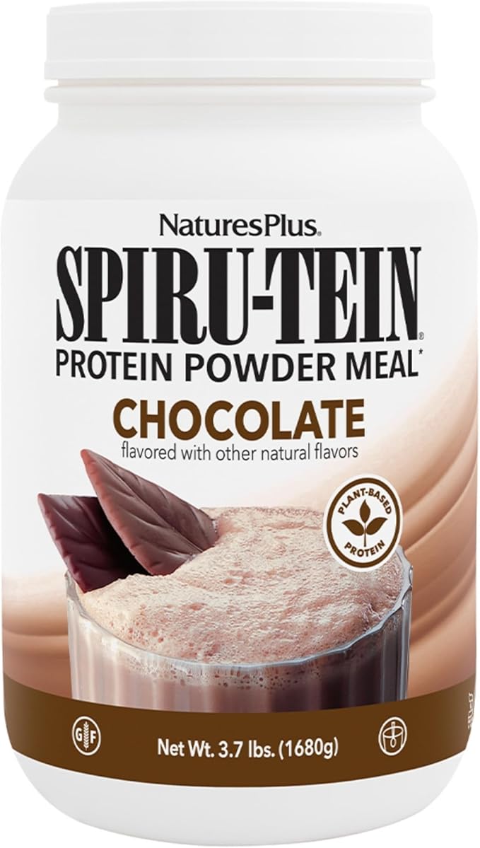 NaturesPlus SPIRU-TEIN, Chocolate - 3.7 lbs - Plant-Based Protein Shake - Non-GMO, Vegetarian, Gluten Free - 60 Servings