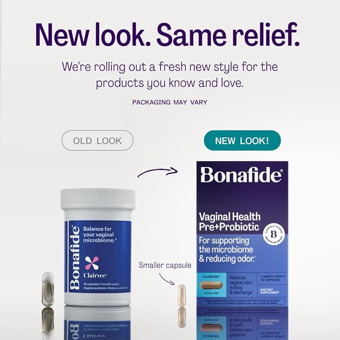 Bonafide Clairvee Vaginal Probiotic for Relief from Odor, Itching, & Discharge. — 1-Month Supply (15 Capsules)