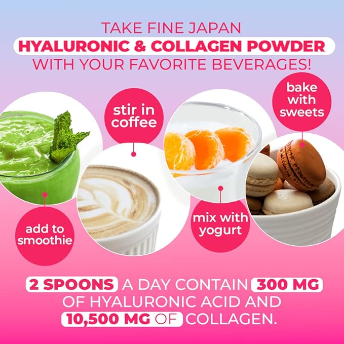 FINE JAPAN Collagen Peptides. Hyaluronic Acid & Collagen + Ubiquinol. Marine Collagen Powder with Elastin. Non-GMO. Supports Skin, Hair, Joints and Bones (210g/7.4oz for 30 Days) Set of 3