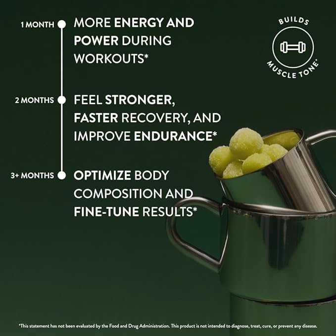 Arrae Tone Gummies – Creatine Monohydrate 5g for Women – Support Lean Muscle, Strength & Recovery – Sour Green Apple Flavor – 90 Count