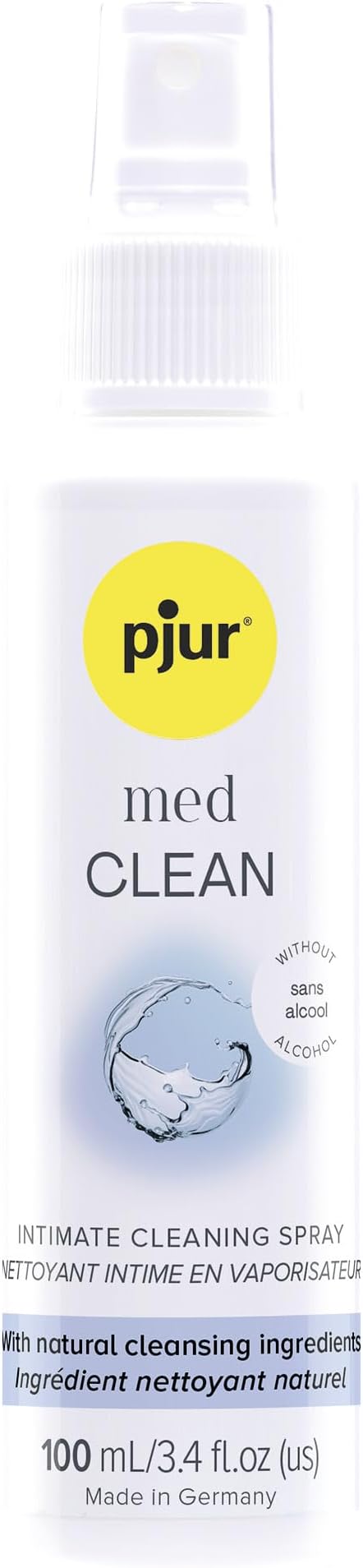 pjur med Clean Spray, Alcohol-Free Intimate Cleansing Spray with Natural Ingredients, Fresh Fragrance - 3.4 fl oz / 100 ml