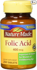 Nature Made Folic Acid (400 mcg) Tablets, 250 Count, Pack of 2