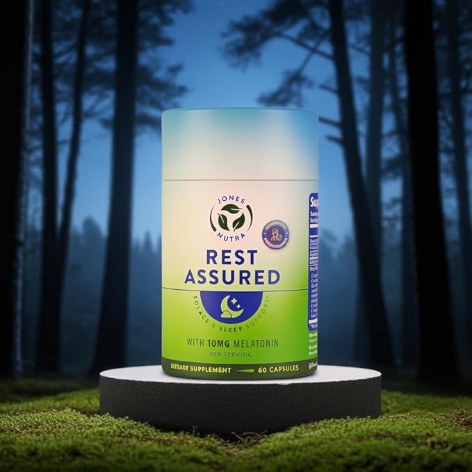 Rest Assured, Nighttime Sleep Support Supplement with Melatonin, Magnesium, Chamomile, Passion Flower, St John's Wort, Ashwaganda, L-Theanine, L-Taurine, Eco-Friendly Packaging, 30 day supply